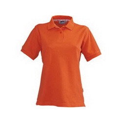 Рубашка-поло женская S, с вязаным воротником и манжетами,боковыми разрезами 100% хлопок, плотность 200 г/кв.м, цвет оранжевый
