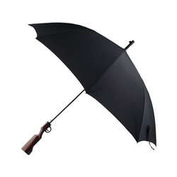 Зонт-трость полуавтомат, с ручкой в форме приклада ружья,с чехлом,полиэстр, цвет черный