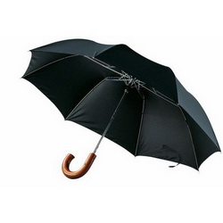 Зонт складной полуавтомат,с деревянной ручкой, полиэстр,  цвет черный