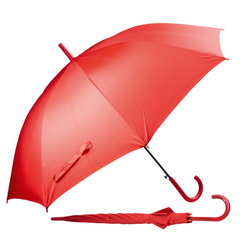 Зонт-трость полуавтомат с пластиковой ручкой, полиэстр, цвет красный