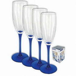 Набор из 4-х бокалов для шампанского Лагуна, 170 мл, стекло, Франция, синий