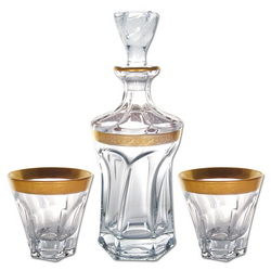 Набор для виски Лорд: штоф 900 мл и 2 стакана по 230 мл, хрусталь, Чехия, цвет золотистый