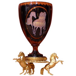 Ваза "Три коня", цветной хрусталь, позолота, ручная работа, в подарочной коробке, Италия