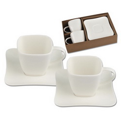 Набор из 2-х чайно-кофейных пар по 180 мл, керамика, в подарочной упаковке, белый