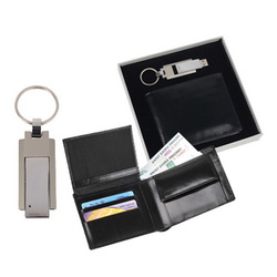Портмоне с отделениями для кредитных карт и мелочи, брелок-флеш-карта, 4 Gb кожа, металл, в подарочной коробке