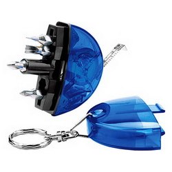 Брелок-рулетка с набором отверток и фонариком синий-прозрачный