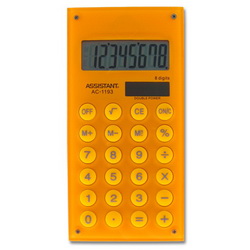 Калькулятор карманный 8-разрядный, вычисление %, память, выпуклый дисплей-линза, резиновые кнопки, двойное питание, цвет, цвет желтый