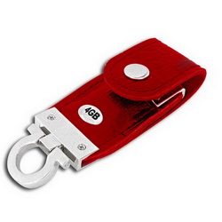 Флэш-карта USB, 4Gb,кожа Crocco,с клипом, металл, красный