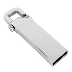 Флэш-карта USB, 4GB, с карабином, металл, серебристый