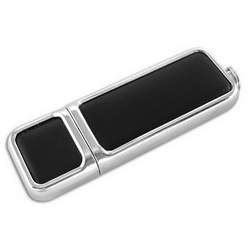 Флэш-карта USB, 4Gb, металл, кожа, черный