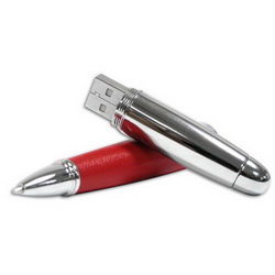 Ручка-флэш-карта USB, 4Gb, металл, кожа, красный