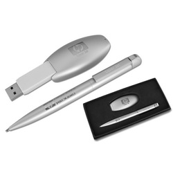 Ручка шариковая и флэш-карта USB на 4Gb, в подарочной коробке, цвет серебристый