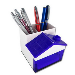 Канцелярский набор Дом: подставка для ручек, 2 отделения для скрепок, бумажный блок, синий