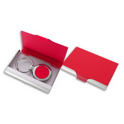 Брелок в подарочной коробке-визитнице, металл, красный