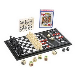 Набор из 6 игр: шахматы, нарды, кости, карты, домино, криббэдж черный