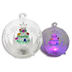 Новогодняя ёлка в шарике с меняющейся подсветкой, d8 см, стекло