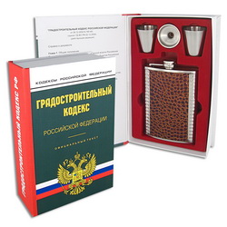 Набор "Градостроительный кодекс", фляга с кожаной вставкой, 240 мл, воронка, 2 стопки, металл