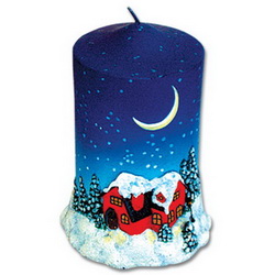Свеча Дед Мороз с подарками h 12 см, синий