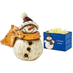 Украшение новогоднее "Снеговик", полистоун, в подарочной деревянной коробке