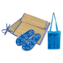 Набор пляжный: коврик из соломки и шлепанцы в сумке, цвет синий