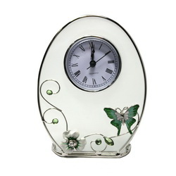 Настольные часы Изумрудная бабочка, металл, стекло, цвет зеленый